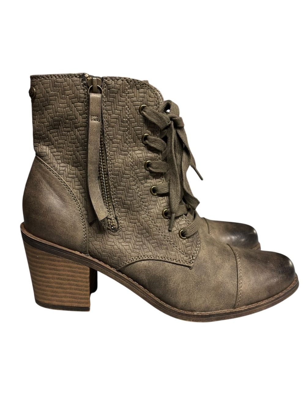 Roxy | 2016 Olive Green Burnished Toe Heeled Ankle Booties